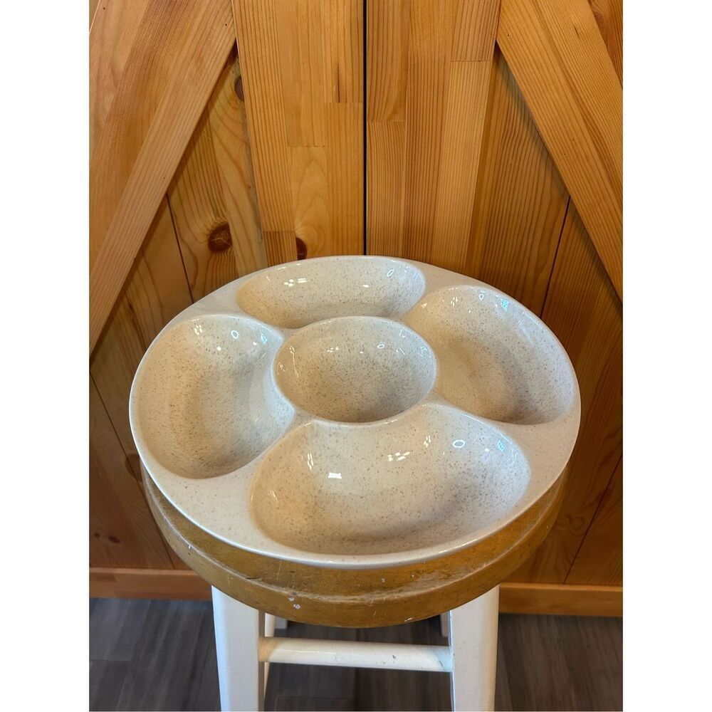 Vintage Red Wing Chip & Dip Divided Serving Platter Ceramic Beige Speckled (8789